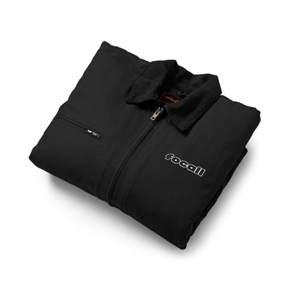 Embroidered duck canvas work jacket — Durable black carpenter-style jacket | Focall® black lettering