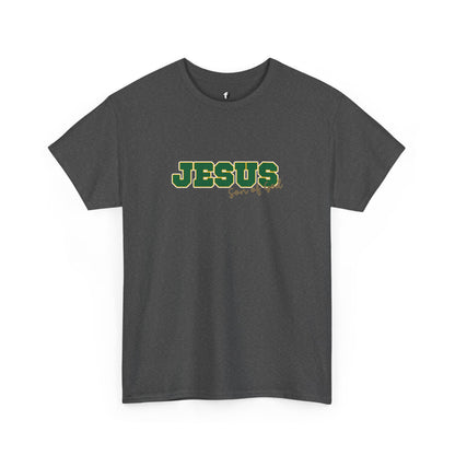 JESUS, Son of God - Varsity T-Shirt - Green Letters