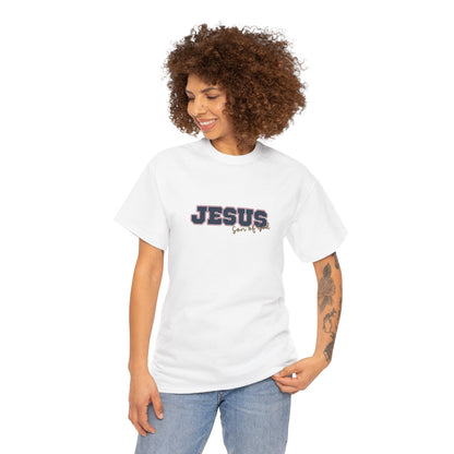 JESUS, Son of God - Varsity T-Shirt - Blauwe Letters