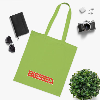 'Blessed' Cotton Tote — Minimalist faith tote bag with ‘BLESSED’ text and Focall emblem