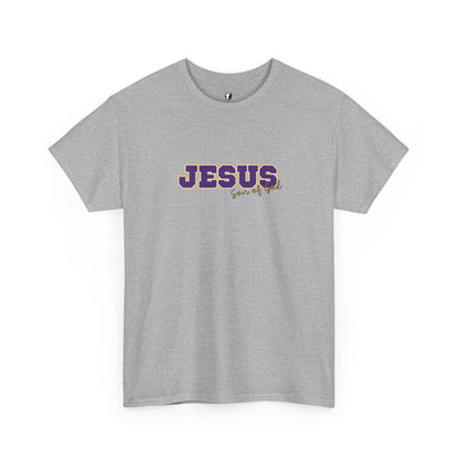 JESUS, Son of God - Varsity T-Shirt - Purple Letters