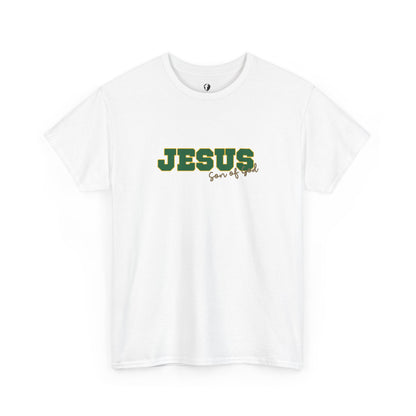 JESUS, Son of God - Varsity T-Shirt - Green Letters