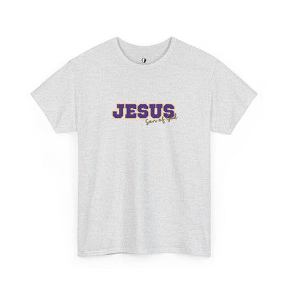 JESUS, Son of God - Varsity T-Shirt - Purple Letters