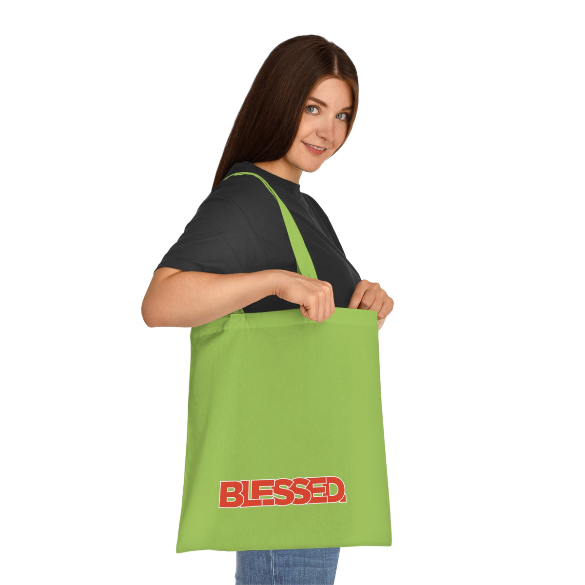 'Blessed' Cotton Tote — Minimalist faith tote bag with ‘BLESSED’ text and Focall emblem
