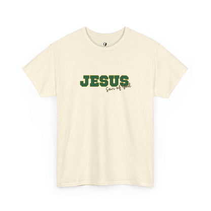JESUS, Son of God - Varsity T-Shirt - Green Letters