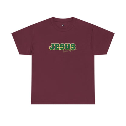 JESUS, Son of God - Varsity T-Shirt - Green Letters