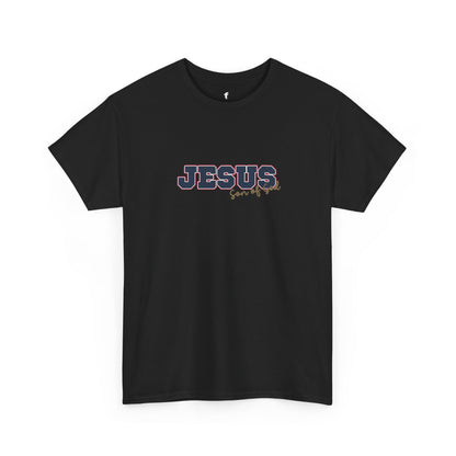 JESUS, Son of God - Varsity T-Shirt - Blauwe Letters
