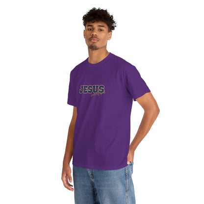 JESUS, Son of God - Varsity T-Shirt - Blauwe Letters