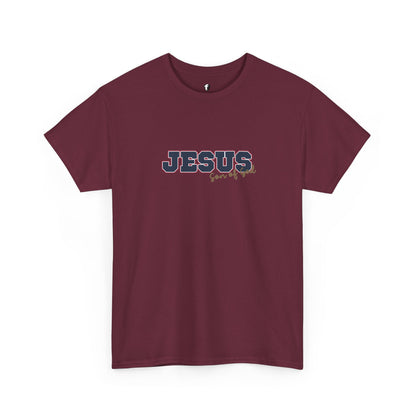 JESUS, Son of God - Varsity T-Shirt - Blauwe Letters