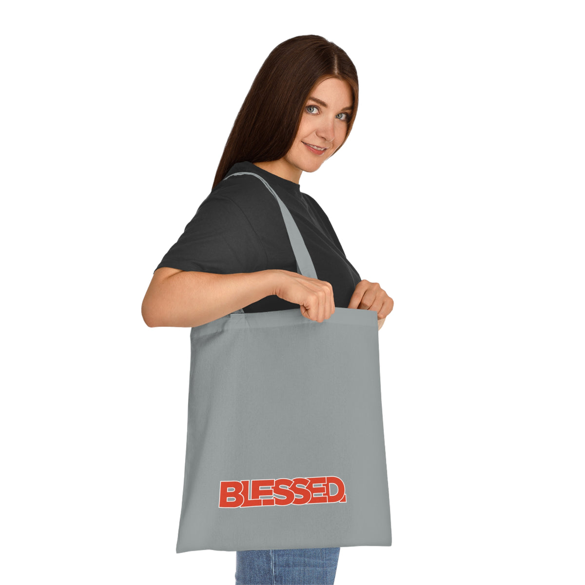 'Blessed' Cotton Tote — Minimalist faith tote bag with ‘BLESSED’ text and Focall emblem