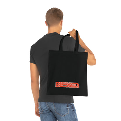 'Blessed' Cotton Tote — Minimalist faith tote bag with ‘BLESSED’ text and Focall emblem
