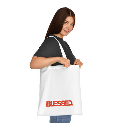 'Blessed' Cotton Tote — Minimalist faith tote bag with ‘BLESSED’ text and Focall emblem