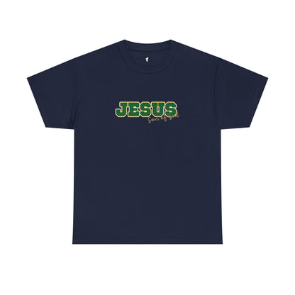 JESUS, Son of God - Varsity T-Shirt - Green Letters
