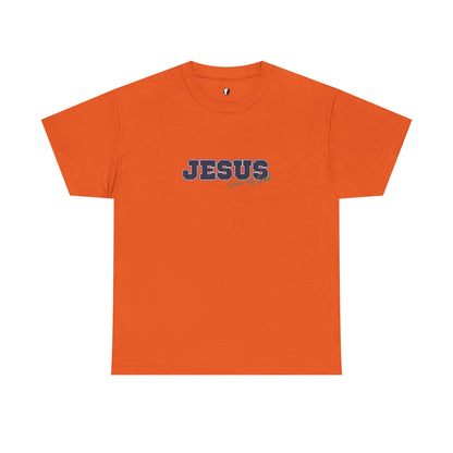 JESUS, Son of God - Varsity T-Shirt - Blauwe Letters