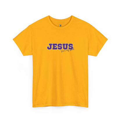 JESUS, Son of God - Varsity T-Shirt - Purple Letters