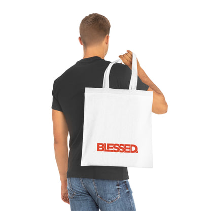 'Blessed' Cotton Tote — Minimalist faith tote bag with ‘BLESSED’ text and Focall emblem