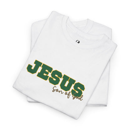 JESUS, Son of God - Varsity T-Shirt - Green Letters