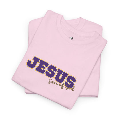 JESUS, Son of God - Varsity T-Shirt - Purple Letters