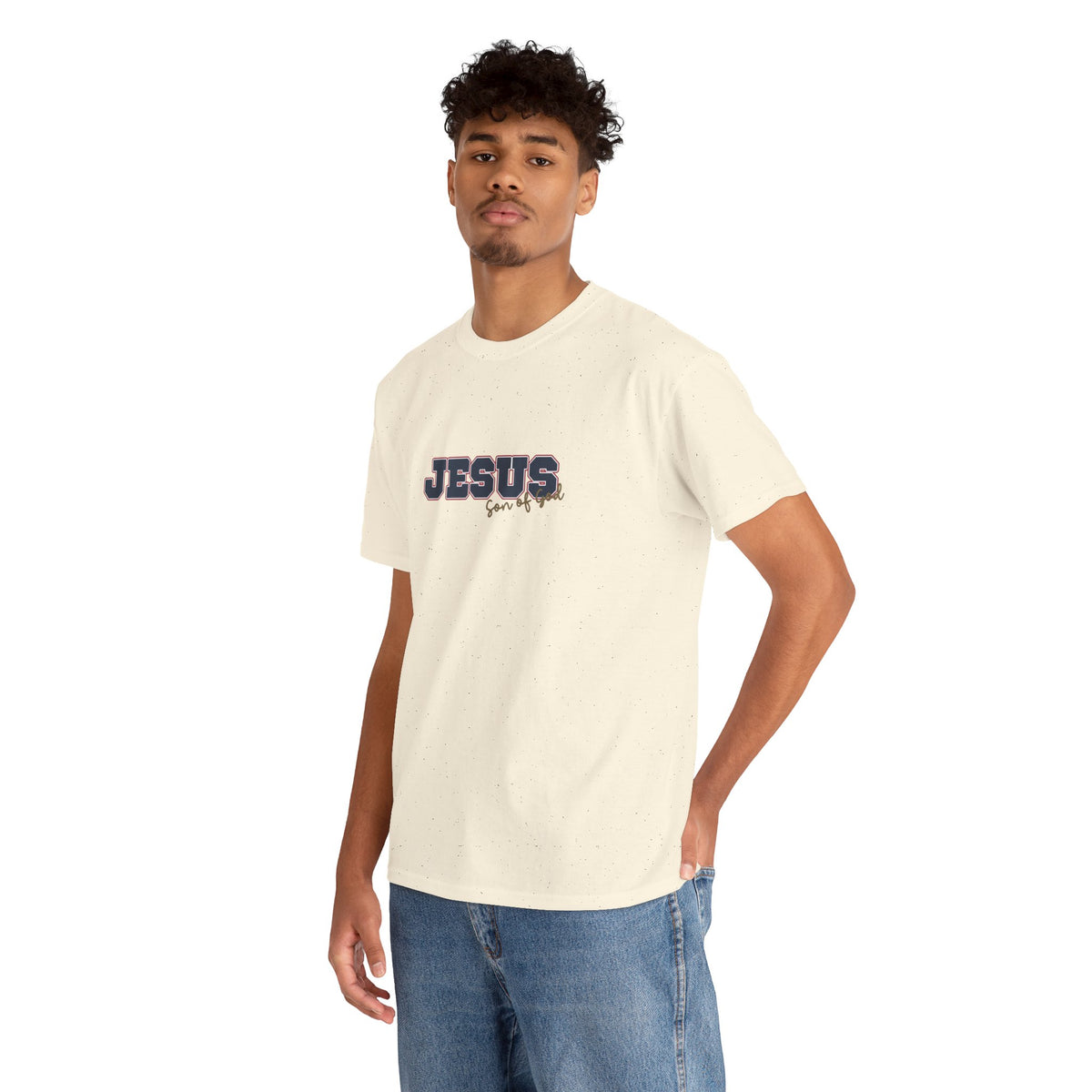 JESUS, Son of God - Varsity T-Shirt - Blauwe Letters