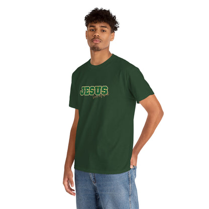 JESUS, Son of God - Varsity T-Shirt - Green Letters