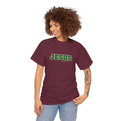 JESUS, Son of God - Varsity T-Shirt - Green Letters