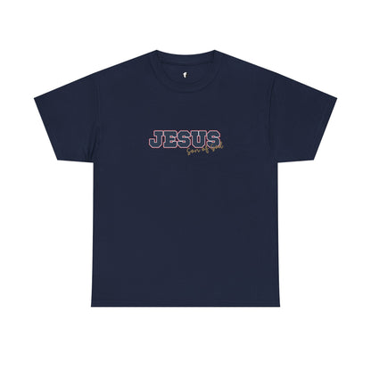 JESUS, Son of God - Varsity T-Shirt - Blauwe Letters