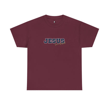 JESUS, Son of God - Varsity T-Shirt - Blauwe Letters