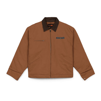 Embroidered duck canvas work jacket — Durable black carpenter-style jacket | Focall® black lettering