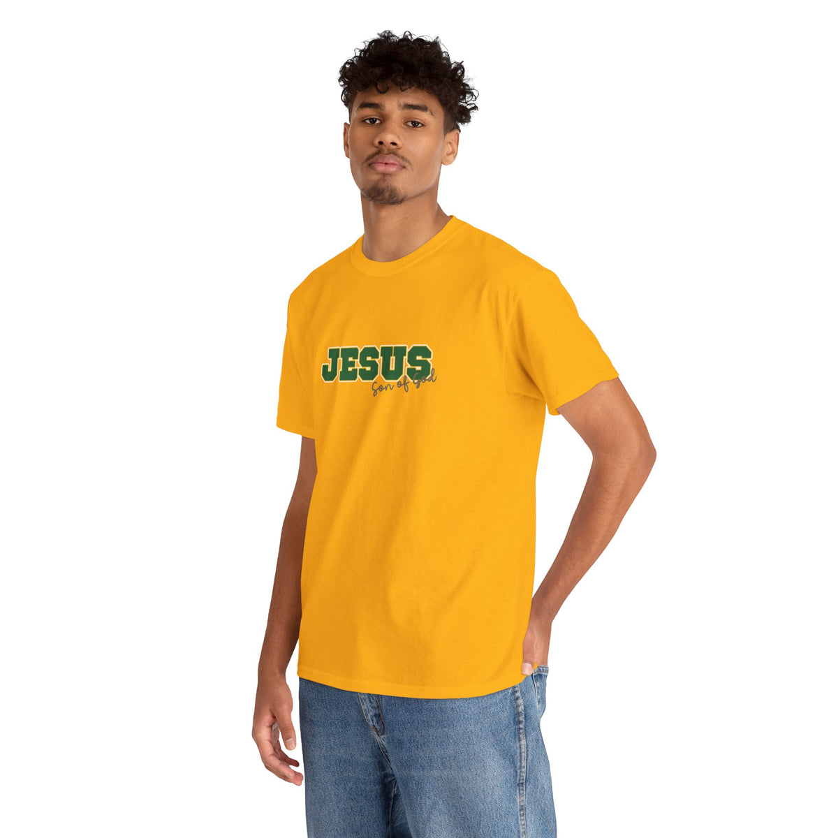 JESUS, Son of God - Varsity T-Shirt - Green Letters