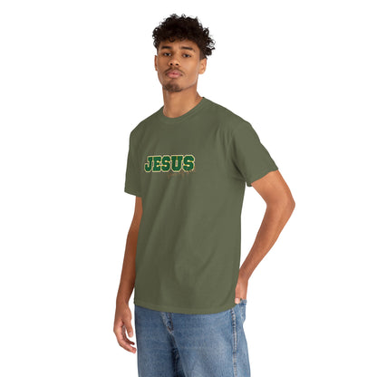 JESUS, Son of God - Varsity T-Shirt - Green Letters
