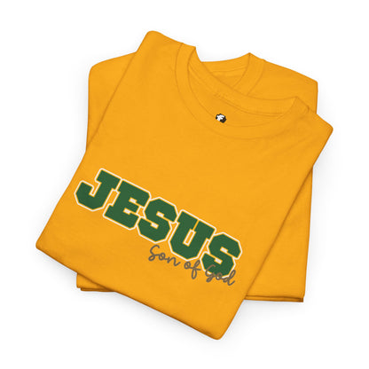 JESUS, Son of God - Varsity T-Shirt - Green Letters