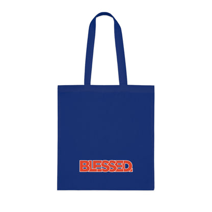 'Blessed' Cotton Tote — Minimalist faith tote bag with ‘BLESSED’ text and Focall emblem