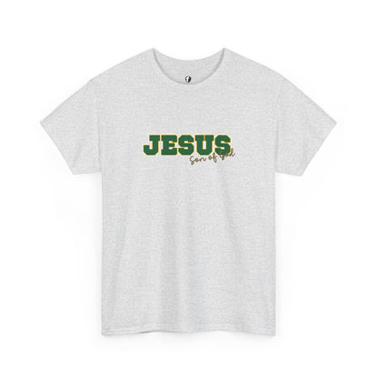 JESUS, Son of God - Varsity T-Shirt - Green Letters