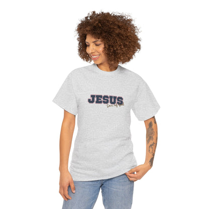 JESUS, Son of God - Varsity T-Shirt - Blauwe Letters