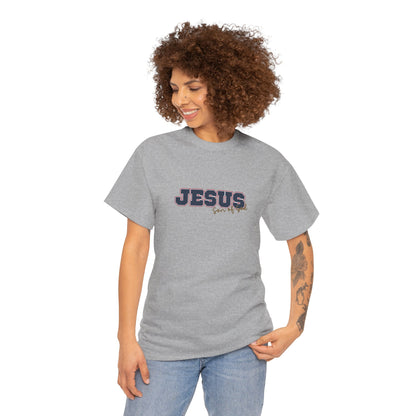 JESUS, Son of God - Varsity T-Shirt - Blauwe Letters