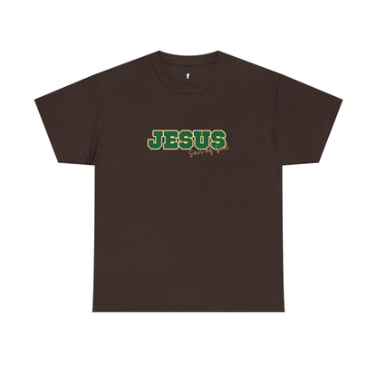 JESUS, Son of God - Varsity T-Shirt - Green Letters
