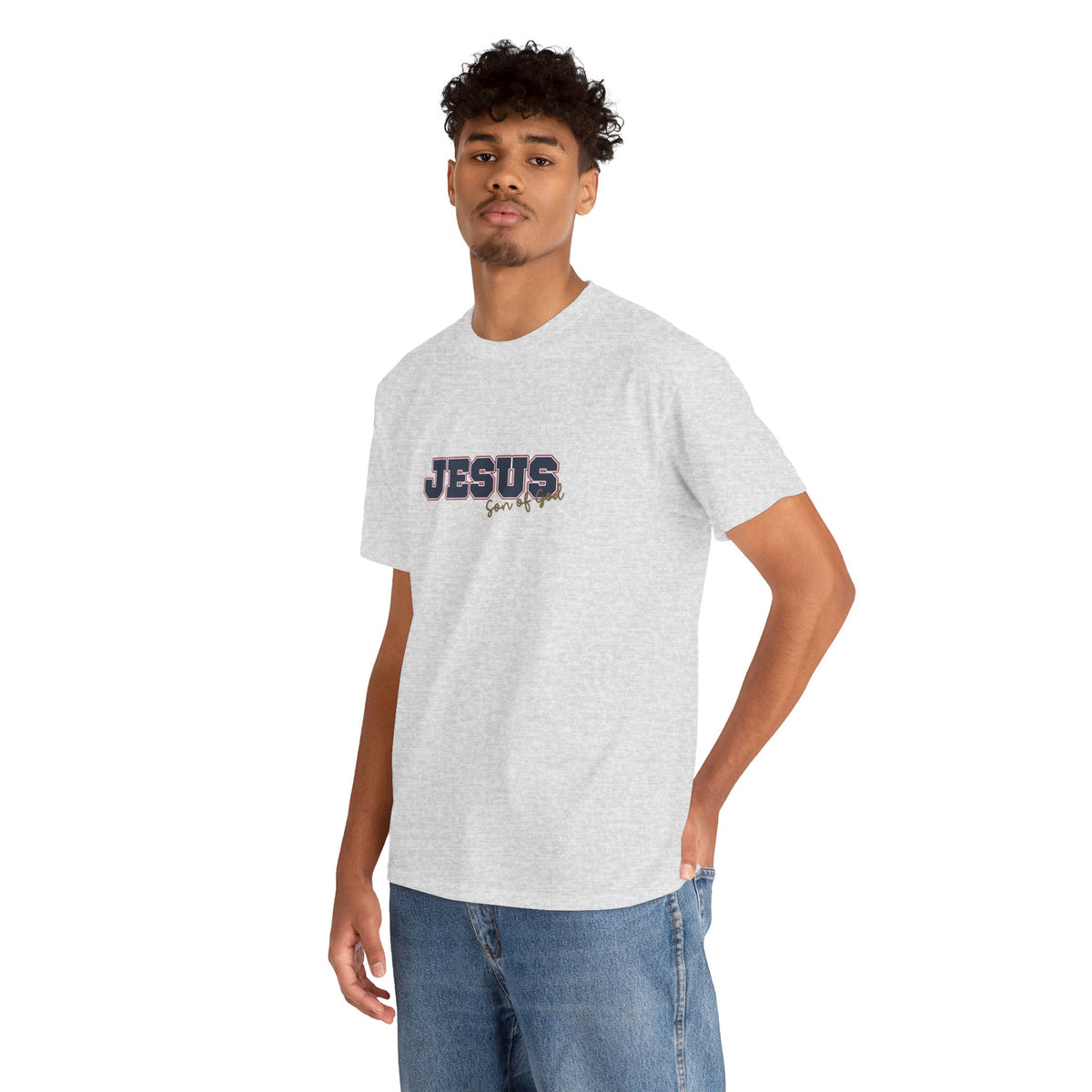 JESUS, Son of God - Varsity T-Shirt - Blauwe Letters