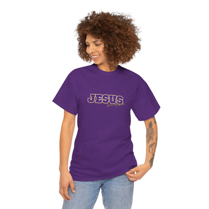 JESUS, Son of God - Varsity T-Shirt - Purple Letters