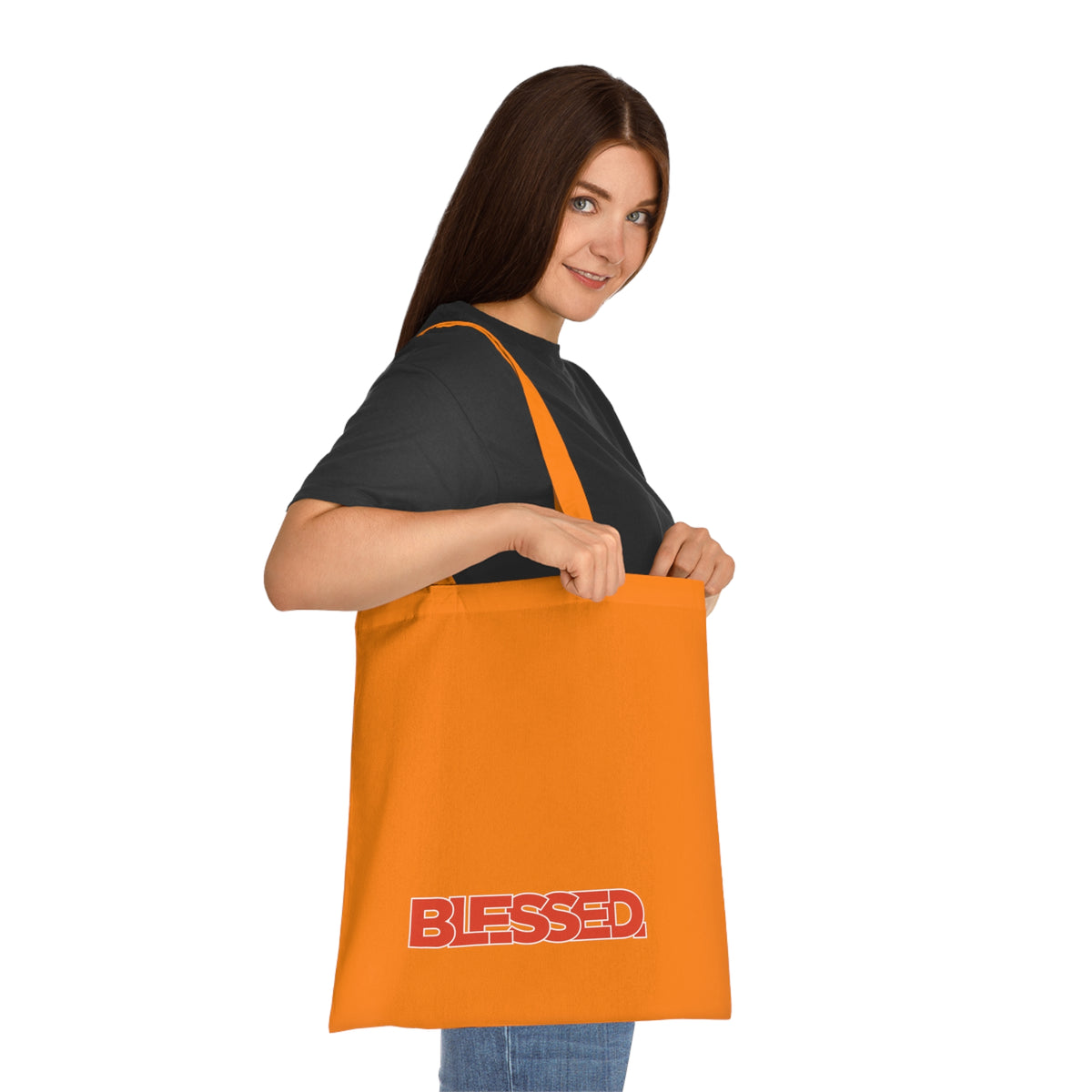 'Blessed' Cotton Tote — Minimalist faith tote bag with ‘BLESSED’ text and Focall emblem