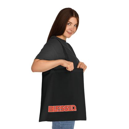 'Blessed' Cotton Tote — Minimalist faith tote bag with ‘BLESSED’ text and Focall emblem