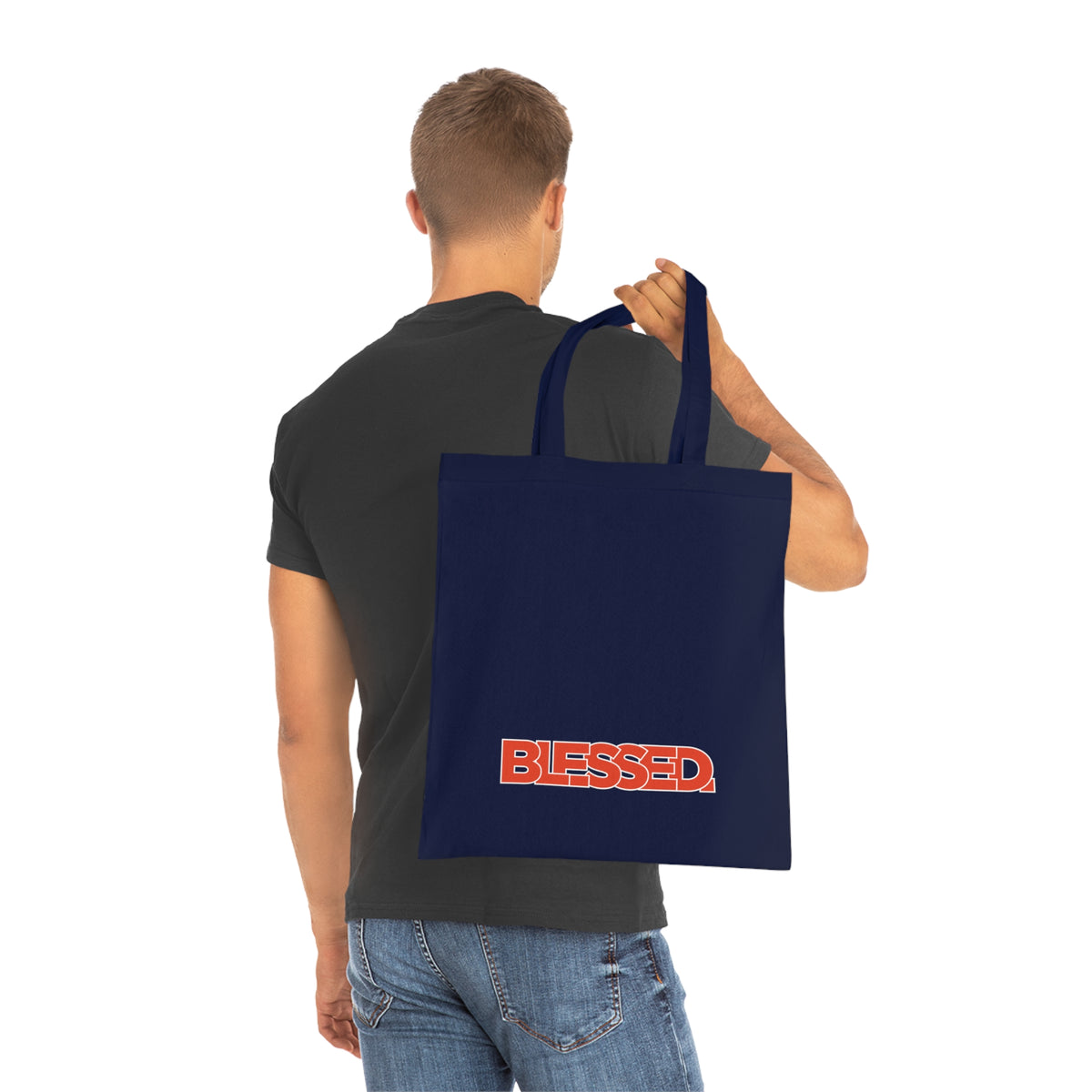 'Blessed' Cotton Tote — Minimalist faith tote bag with ‘BLESSED’ text and Focall emblem