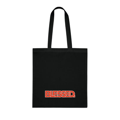 'Blessed' Cotton Tote — Minimalist faith tote bag with ‘BLESSED’ text and Focall emblem