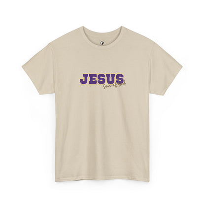 JESUS, Son of God - Varsity T-Shirt - Purple Letters