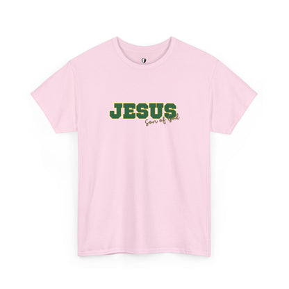 JESUS, Son of God - Varsity T-Shirt - Green Letters