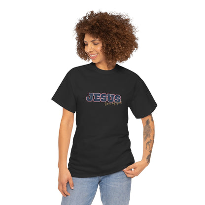 JESUS, Son of God - Varsity T-Shirt - Blauwe Letters