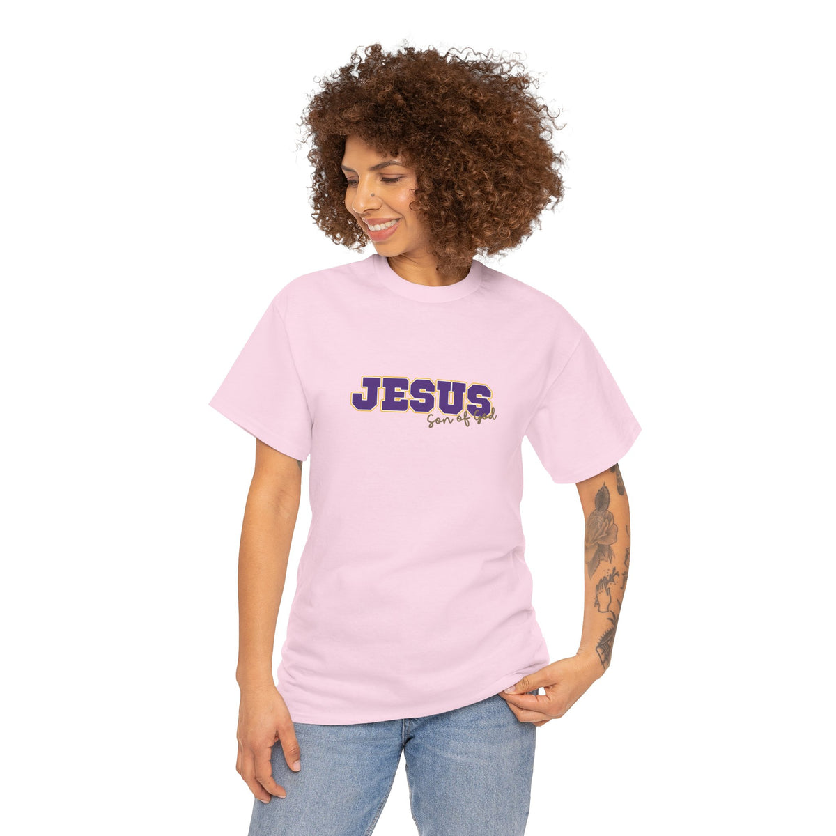 JESUS, Son of God - Varsity T-Shirt - Purple Letters