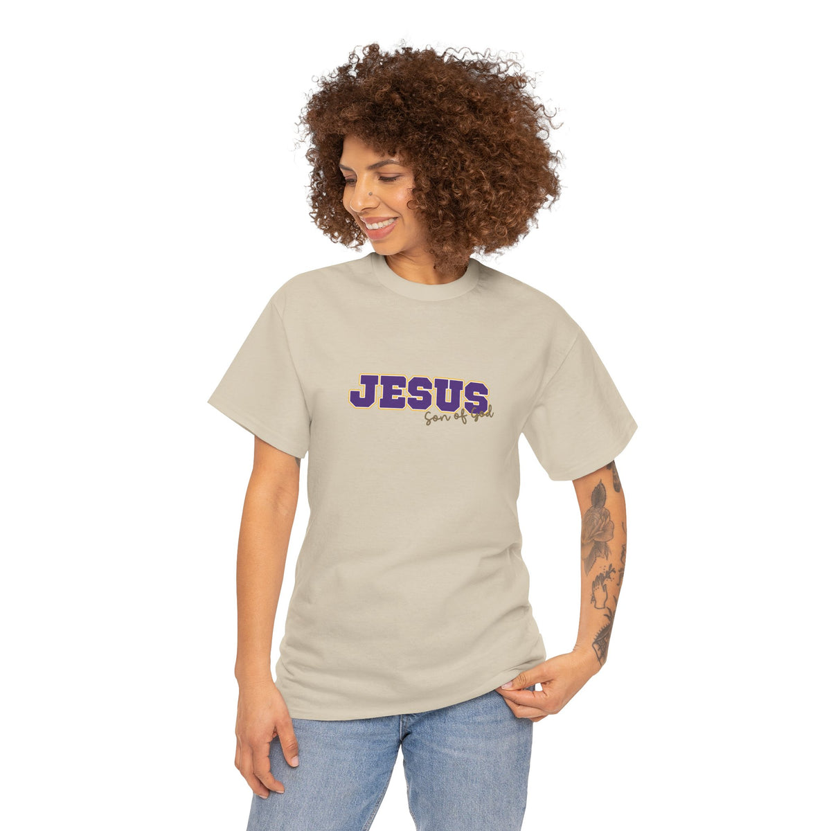 JESUS, Son of God - Varsity T-Shirt - Purple Letters