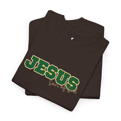 JESUS, Son of God - Varsity T-Shirt - Green Letters