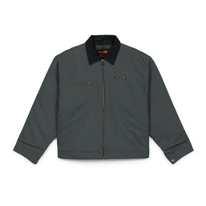 Embroidered duck canvas work jacket — Durable black carpenter-style jacket | Focall® black lettering