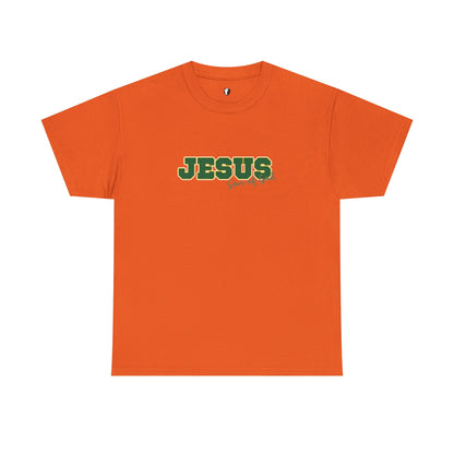 JESUS, Son of God - Varsity T-Shirt - Green Letters